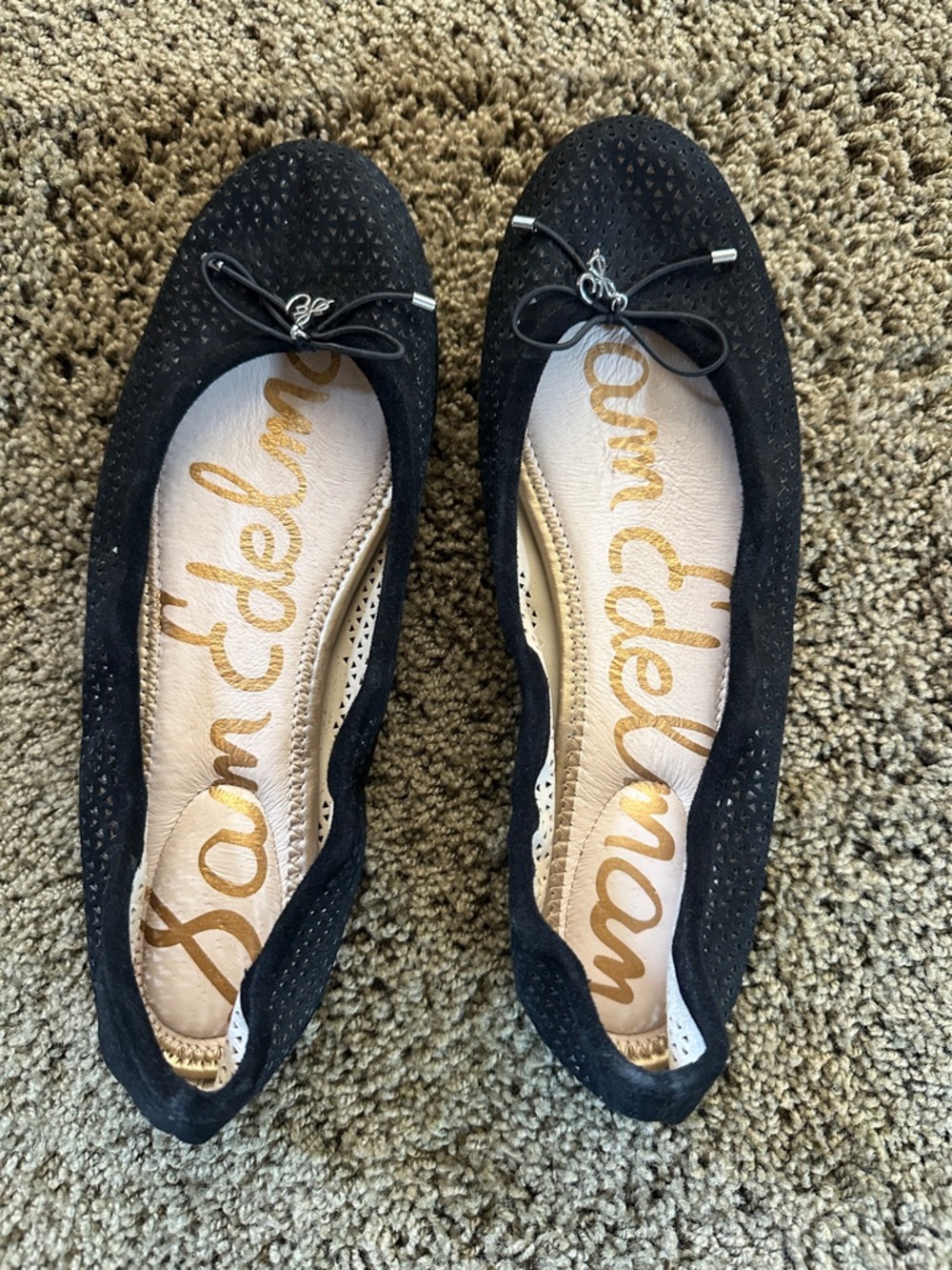 Sam Edelman Black Perforated Bow Ballet Flats